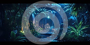 A Cybernetic Jungle Where Futuristic Technology Blends with Nature for Cyberpunk, Nature-Inspired, and Sci-Fi Design Projects photo