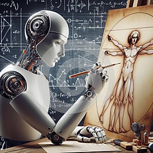 cybernetic man drawing a drawing