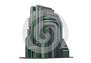 Futuristic High-Tech Building with Glowing Circuitry