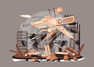 Cybernetic robot drone vector illustration. Steampunk cyborg flying robot monster flat style concept. Nano tech and