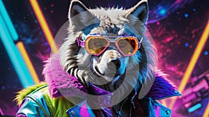 Cybernetic Werewolf: Sporting Silver Goggles and a Neon-Tinged Fur Coat photo