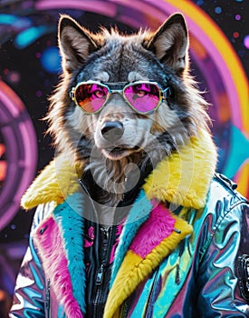 Cybernetic Werewolf: Sporting Silver Goggles and a Neon-Tinged Fur Coat photo