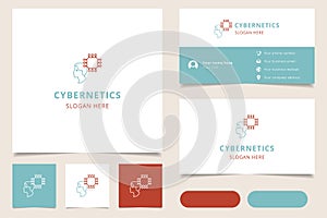 Cybernetics logo design with editable slogan. Branding book and business card template.