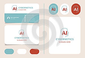 Cybernetics logo design with editable slogan. Branding book and business card template.