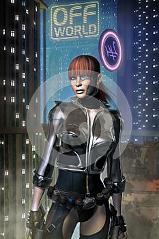 Cyberpunk adventurer freelance girl photo