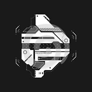 Cyberpunk arrow. Futuristic tech interface element. Cyberpunk pointer, direction. Tech arrow for design of game UI