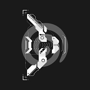 Cyberpunk arrow. Futuristic tech interface element. Cyberpunk pointer, direction. Tech arrow for design of game UI