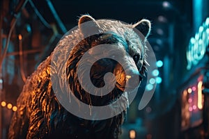 Cyberpunk Bear in Rococo Urban World: Dynamic 3D Realism with Cinematic Lighting