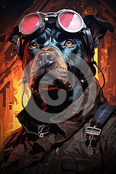Cyberpunk Canine Contemplation: American Pit Bull Terrier