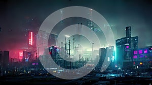 Cyberpunk city, abstract illustration, futuristic city, dystoptic artwork at night, 4k wallpaper,