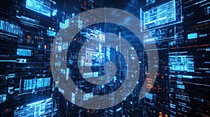 Cyberpunk Cityscape, A Digital Metropolis of Code and Light