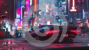 Cyberpunk Cityscape Night Car Illustration