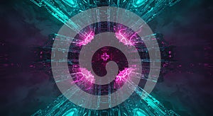 Cyberpunk core with neon lightning energy burst