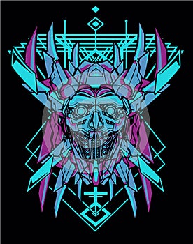 Cyberpunk Dark horror Samurai transformer head sacred geometry