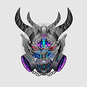 Cyberpunk Demon devil with horn as king of satan use mask poison illustration for tshirt design or main element of poster