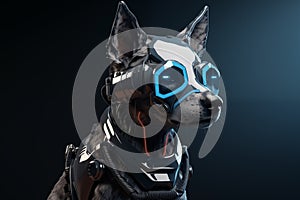 Cyberpunk dog with futuristic bionic face mask. Generative AI