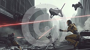 Cyberpunk Dystopian Robot Battle photo