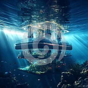 Cyberpunk futuristic architecture building under Water