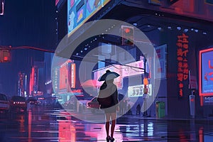 cyberpunk futuristic city. Dark rainy day with sky scrapers. Neural network AI generated