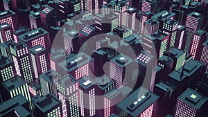 Cyberpunk futuristic city with skyscrapers. Abstract isometric city. 3d rendering