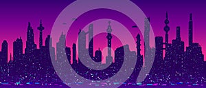 Cyberpunk futuristic cityscape silhouette