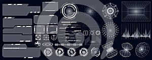 Cyberpunk futuristic user interface mega set in flat design. Vector illustration