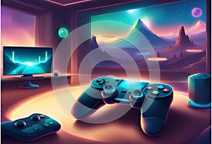 Cyberpunk gaming controller gamepad joystick illustration Generative AI