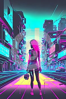 Cyberpunk graffiti portrait of girl, wearing sunglasses.