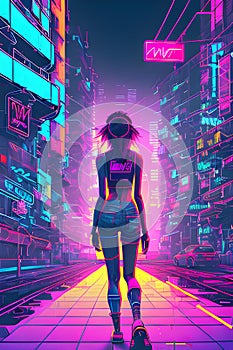 Cyberpunk graffiti portrait of girl, wearing sunglasses.