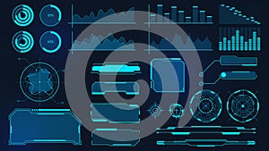 Cyberpunk graphs. Futuristic digital charts, bars, diagrams and frames for UI, HUD and GUI. Techno audio wave, border