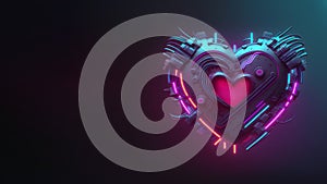 Cyberpunk high-tech neon glowing heart, cyber valentines day concept, neural network generated art