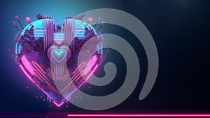 Cyberpunk high-tech neon glowing heart, cyber valentines day concept, neural network generated art