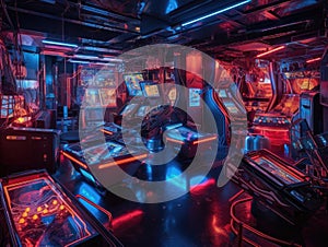 Cyberpunk laser tag arena with AR weapons