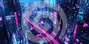 A Cyberpunk Metropolis with Neon Holograms and Flying Cars for Sci-Fi, Cyberpunk, and Futuristic Design Projects photo