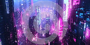 A Cyberpunk Metropolis with Neon Holograms and Flying Cars for SciFi Cyberpunk and Futuristic Design Projects photo