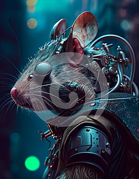 Cyberpunk rat wearing steel accessories realistic illustration generated with AI tools
