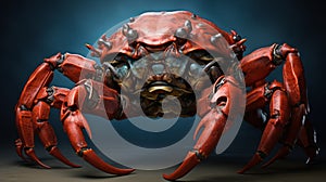 Eerily Realistic Cybersteampunk Red Crab With Horns And Claws photo
