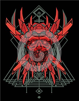 Cyberpunk red Dark horror Samurai transformer head sacred geometry