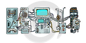 Cyberpunk robots mechanisms and machines. Details of the spacecr