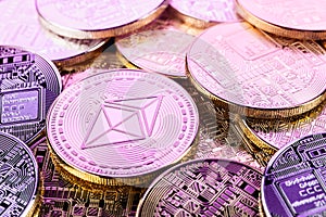 Cyberpunk Shiny Ethereum coins pile