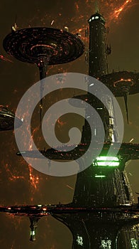 cyberpunk-style satellite array tracking real-time geomagnetic storm data