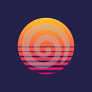 Cyberpunk style sun. Futuristic background the 80s. New retro wave. Trend Vector illustration