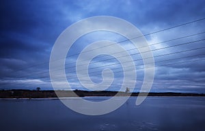 Cyberpunk telemetry radar on river background