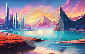 Futuristic modern cyberpunk design, stunning Lavish cityscape. generative ai photo