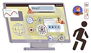 Cybersecurity Alert on Computer Screen Highlights Hacking Threats and Data Breach Risks