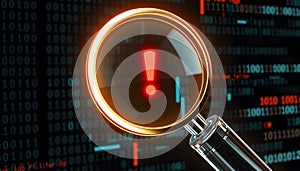 Cybersecurity Alert: Magnifying Glass on Binary Code