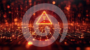 Cybersecurity alert symbol in a futuristic network, highlighting digital danger or risk. AI Generated.
