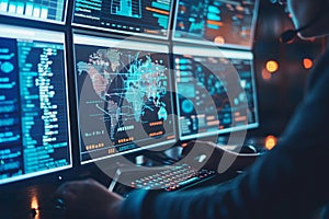 Cybersecurity Analyst Monitoring Global Network