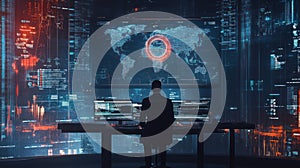Cybersecurity Analyst Monitoring Global Network