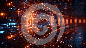 Security lock overlaying digital code.